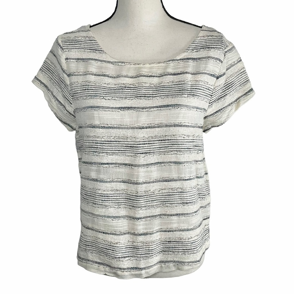 GAP White Gray Jacquard Embroidery Top Short Sleeve Women Small